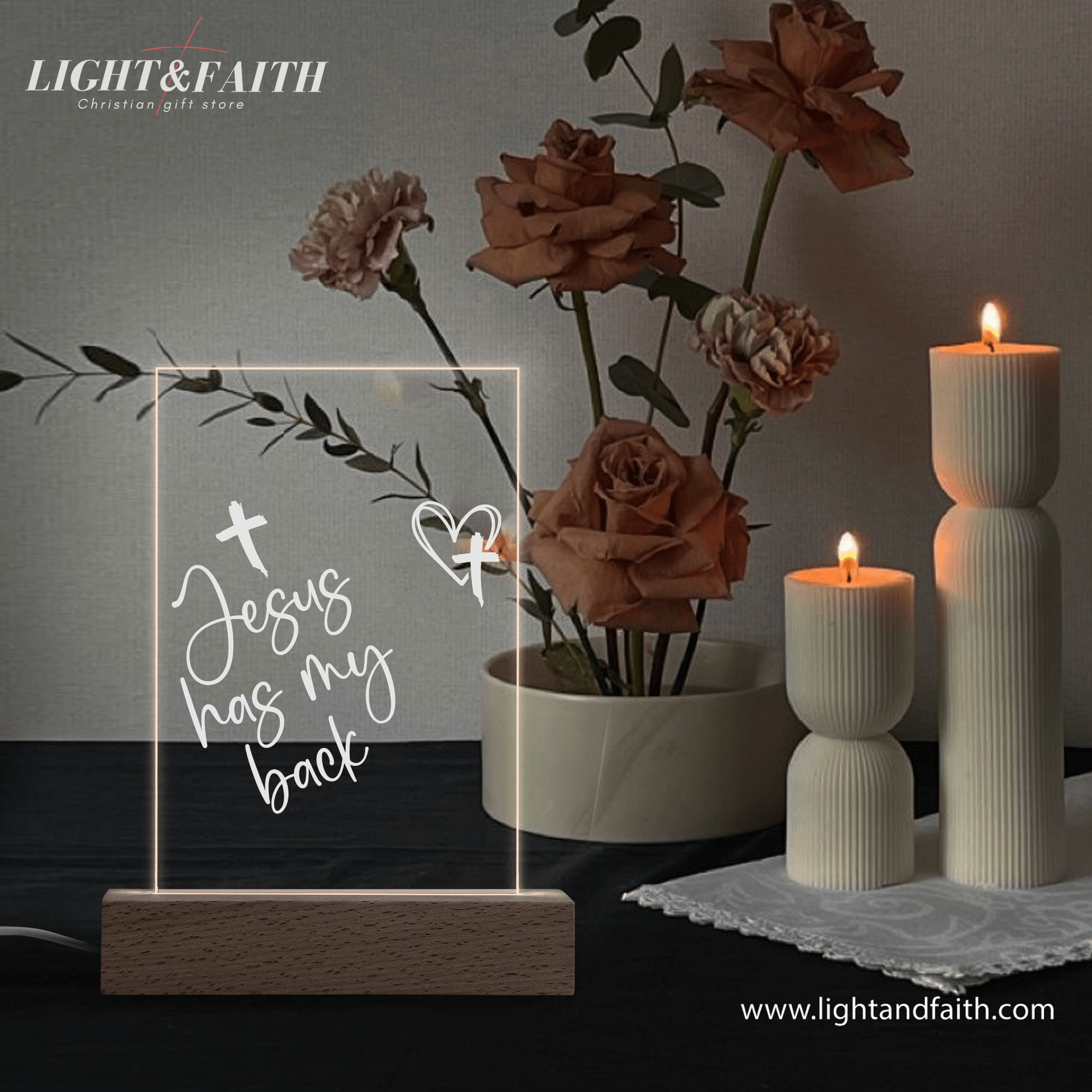 Jesus Has My Back LED Light, Christian Bible Verse Lamp, Christian Home Decor, Faith Based Decor, Religious LED Light.  NLLAF13